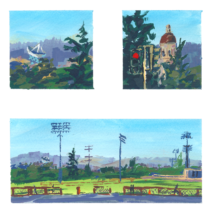Palo Alto - Looking at Stanford Dish, Stanford Tower and Stanford Field